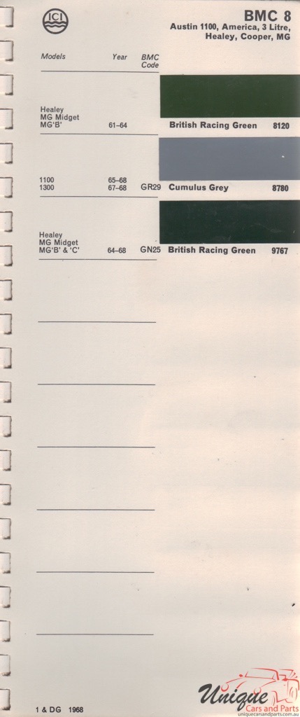 1961 - 1968 MG Paint Charts Autocolor 1